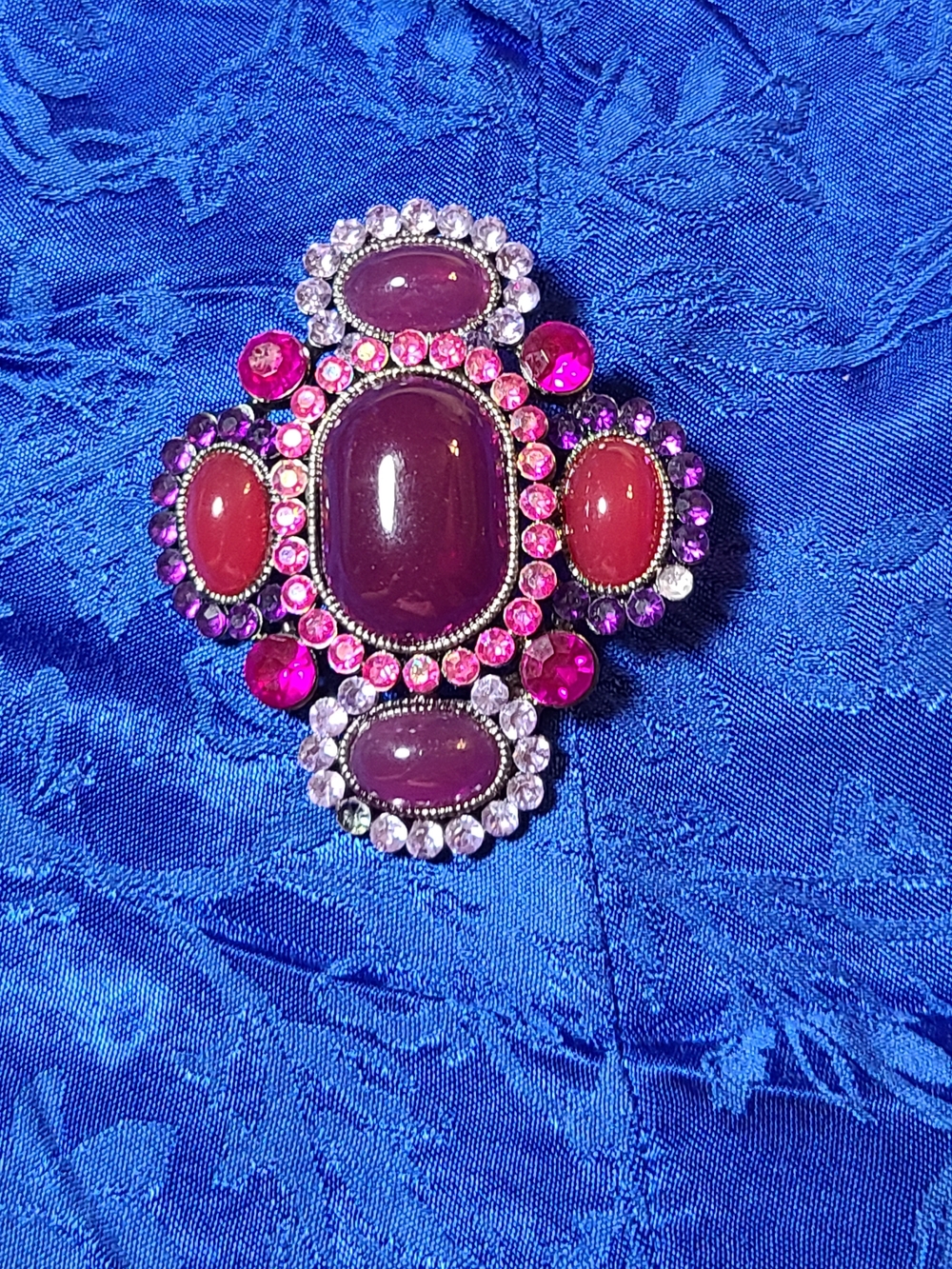 Vintage Pink and Purple Cabochon Crystal Brooch